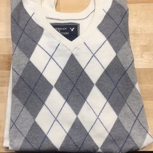 Grey/Blue Argyle V-Neck Sweater by American Eagle